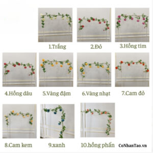 Dây Leo Hoa Giả - Dây Leo Hoa Hồng 7 Bông 7 Nụ 200 Cm